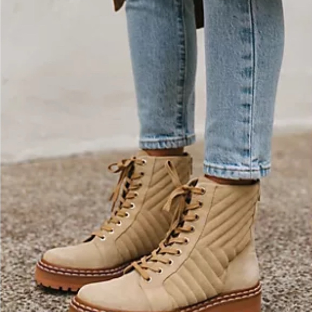 Vince Camuto Beige Lace-Up Boots